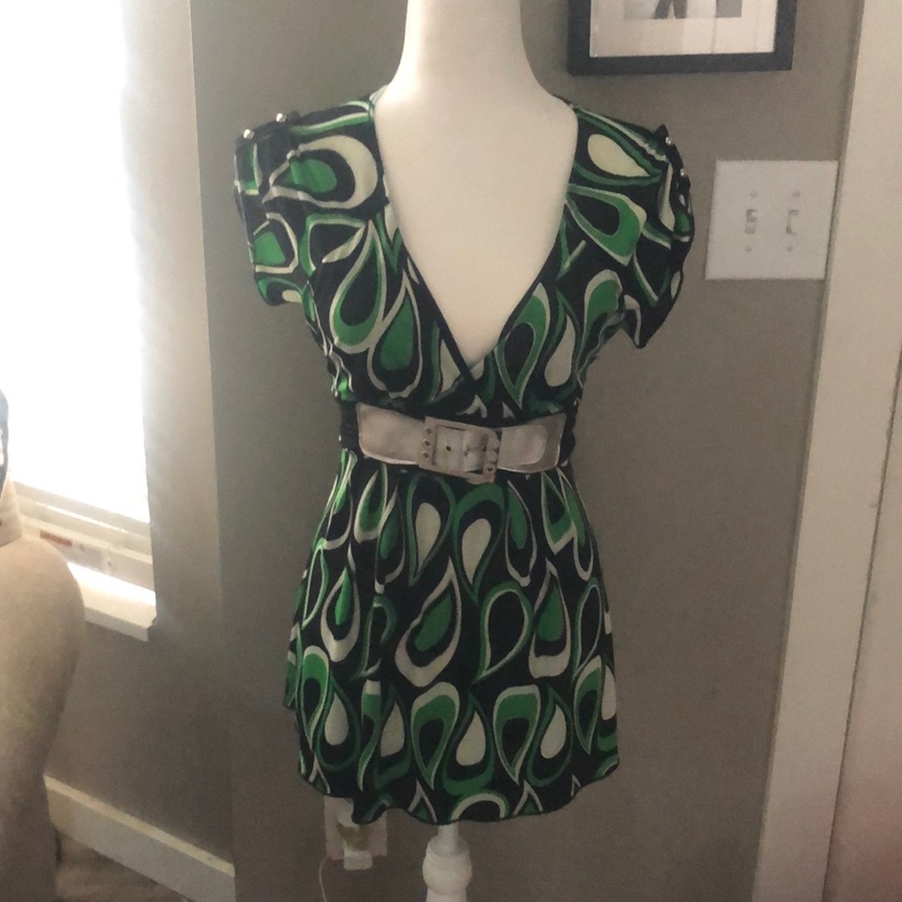 Green and black blouse